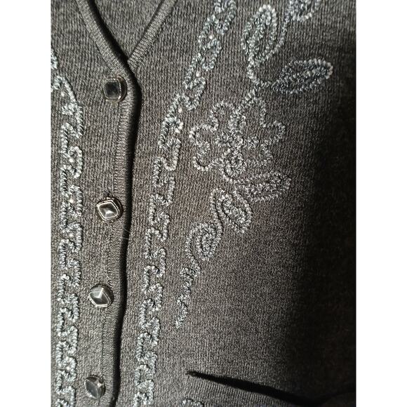 Y2K Vintage Beaded Vest Sweater Sz M Gray Boho Granny Retro Holiday Layer Preppy - Picture 4 of 16